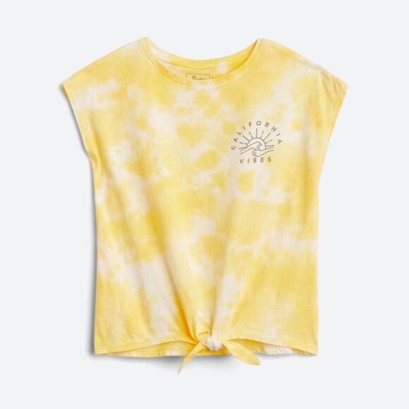 Bixby Other - NWOT Bixby Yellow Tie Dye Tie Front Graphic Tee | Sm 6/7